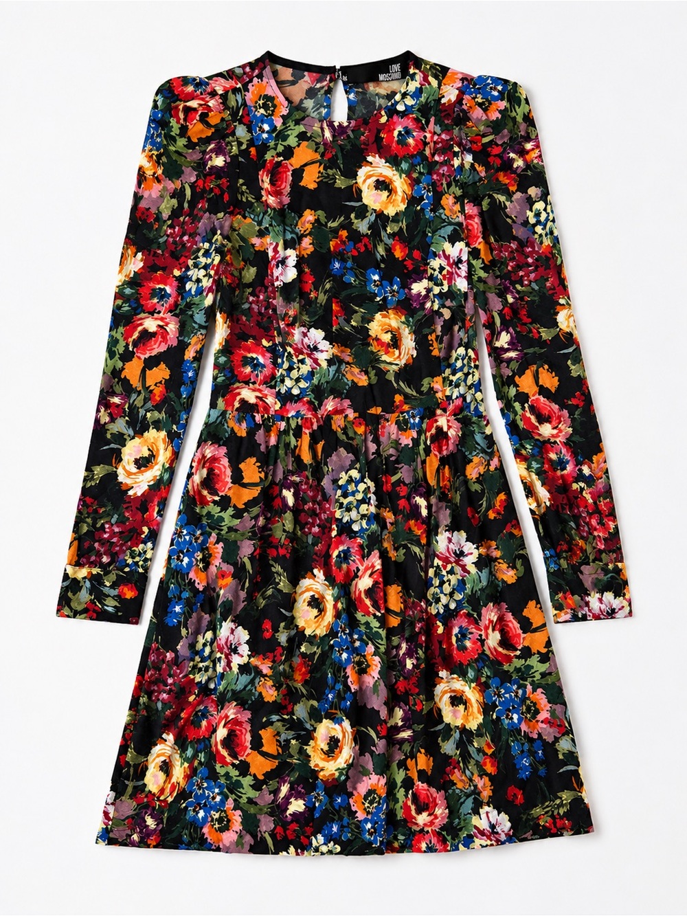 Love Moschino Floral Fit & Flare Dress Puff Shoulder Long Sleeve IT 40 US 6 - Picture 2 of 9